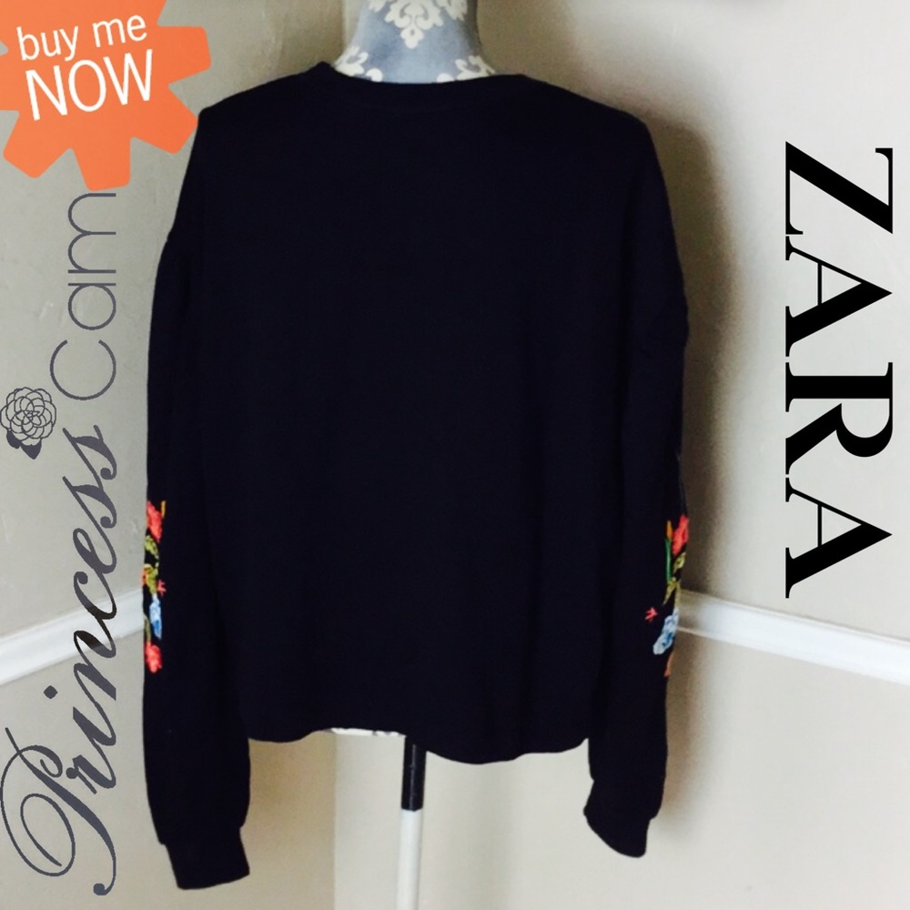 πZARA Floral Embroidered Crewneck Sweatshirt Sz M - Picture 6 of 8